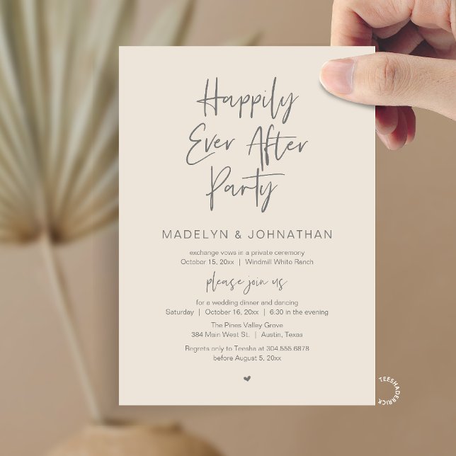 Happily Ever After Party, Modern Wedding Dinner Einladung (Happily Ever After Party, Modern Wedding Reception Dinner Invitation card in cream grey)