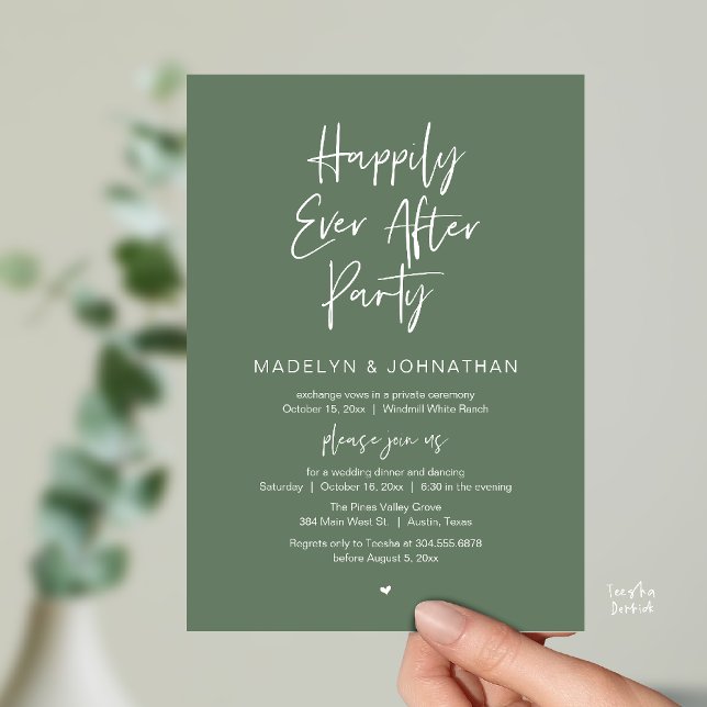 Happily Ever After Party, Modern Wedding Dinner Einladung (Happily Ever After Party, Modern Wedding Reception Dinner Invitation card in sage green)