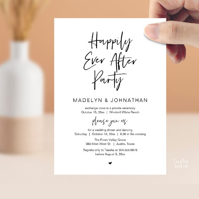 Happily Ever After Party, Modern Wedding Dinner Einladung (Happily Ever After Party, Modern Wedding Reception Dinner Invitation card in black and white)