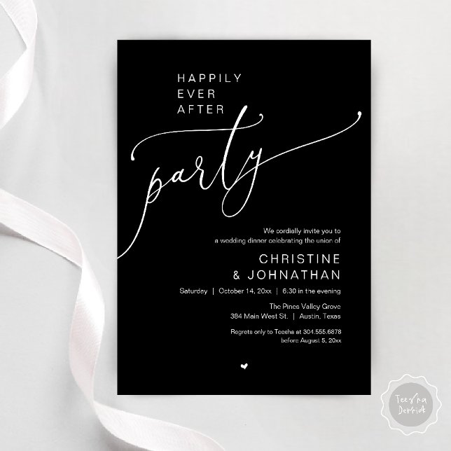 "Happily Ever After Party" Modern Wedding Dinner Einladung ("Happily Ever After Party" Modern Wedding Dinner reception Invitation card in black and white)