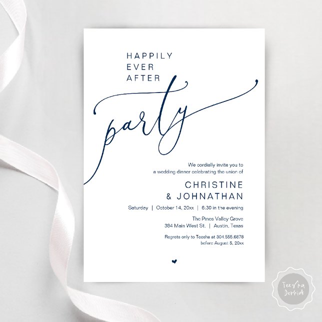 "Happily Ever After Party" Modern Wedding Dinner Einladung ("Happily Ever After Party" Modern Wedding Dinner Invitation Card in navy Blue)
