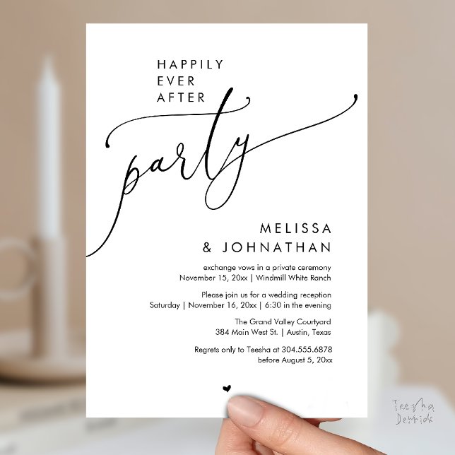 Happily Ever After Party Modern Wedding Reception Einladung (Happily Ever After Party Modern Wedding Reception Invitation Card Dinner Brunch Lunch in Black White)
