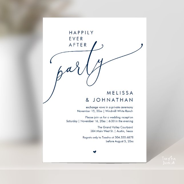 Happily Ever After Party Modern Wedding Reception Einladung (Happily Ever After Party Modern Wedding Reception Invitation Card Dinner Brunch Lunch in Navy Blue)