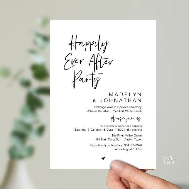 Happily Ever After Party, Modern Wedding Reception Einladung (Happily Ever After Party, Modern Wedding Reception Dinner Invitation card in black and white)