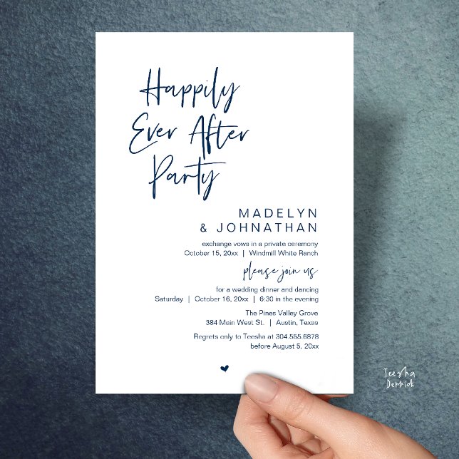 Happily Ever After Party, Modern Wedding Reception Einladung (Happily Ever After Party, Modern Wedding Reception Dinner Invitation card in navy blue)