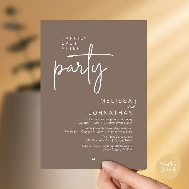 Happily Ever After Party, Modern Wedding Reception Einladung (Happily Ever After Party, Modern Wedding Reception Invitation Card in Taupe earthy brown)