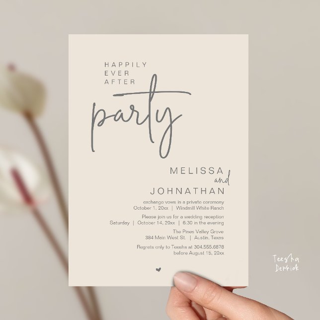 Happily Ever After Party, Modern Wedding Reception Einladung (Happily Ever After Party, Modern Wedding Reception Invitation Card in Cream Grey)