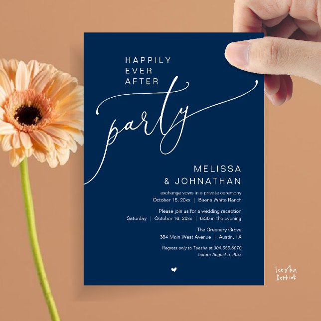 Happily Ever After Party Romance Wedding Reception Einladung (Happily Ever After Party Romance Wedding Reception Invitation card in navy blue)