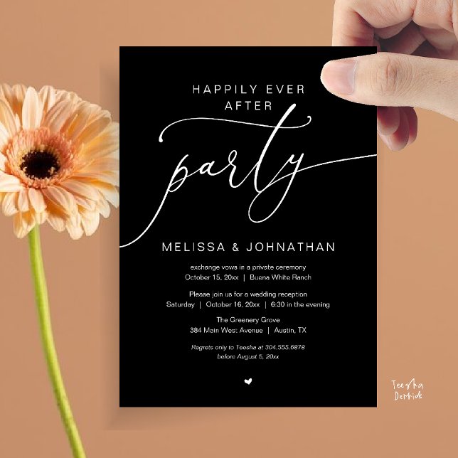 Happily Ever After Party Romance Wedding Reception Einladung (Happily Ever After Party Romance Wedding Reception Invitation card in black and white)