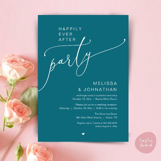 Happily Ever After Party Romance Wedding Reception Einladung (Happily Ever After Party Romance Wedding Reception Invitation card in emerald green)