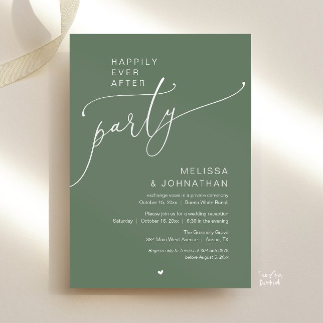 Happily Ever After Party Romance Wedding Reception Einladung (Happily Ever After Party Romance Wedding Reception Invitation card in Sage green)