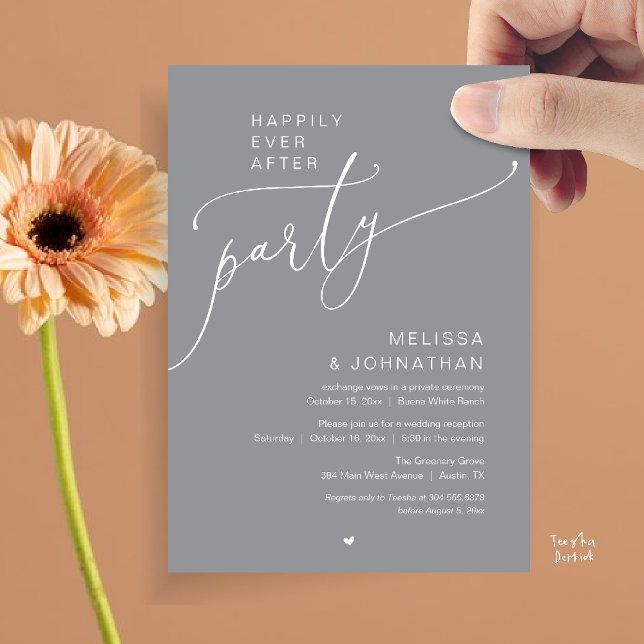 Happily Ever After Party Romance Wedding Reception Einladung (Happily Ever After Party Romance Wedding Reception Invitation card in chill grey)