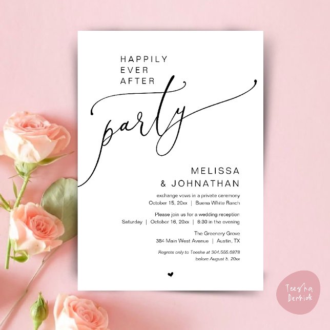 Happily Ever After Party Romance Wedding Reception Einladung (Happily Ever After Party Romance Wedding Reception Invitation card in black and white)