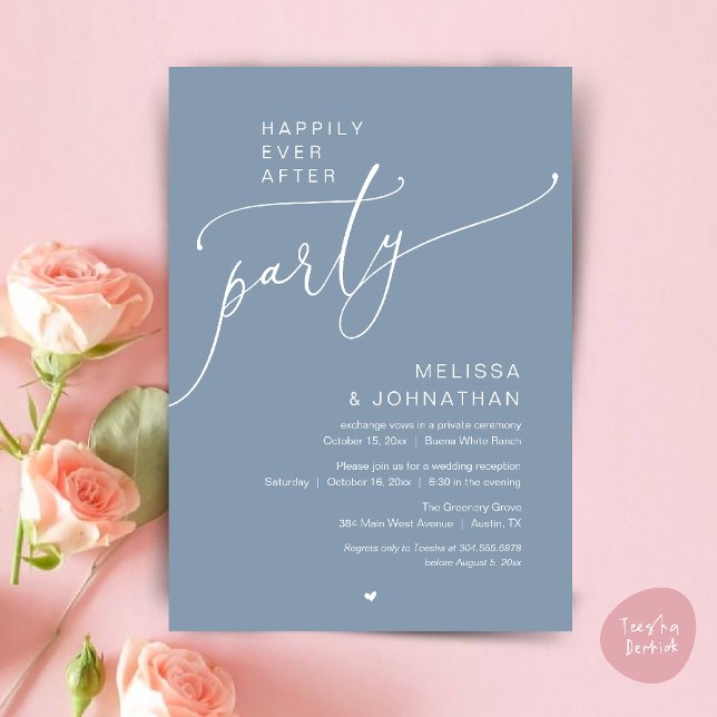 Happily Ever After Party Romance Wedding Reception Einladung (Happily Ever After Party Romance Wedding Reception Invitation card in dusty blue)