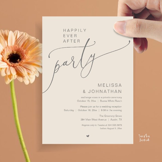 Happily Ever After Party Romance Wedding Reception Einladung (Happily Ever After Party Romance Wedding Reception Invitation card in cream grey)