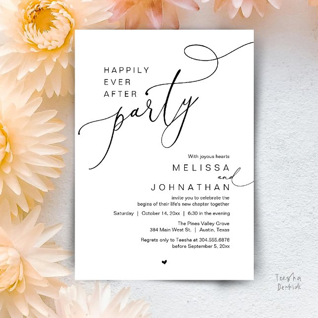 Happily Ever After Party, Romantic Wedding Dinner Einladung (Happily Ever After Party, Romantic Wedding Reception Dinner Invitation Card in Black White)