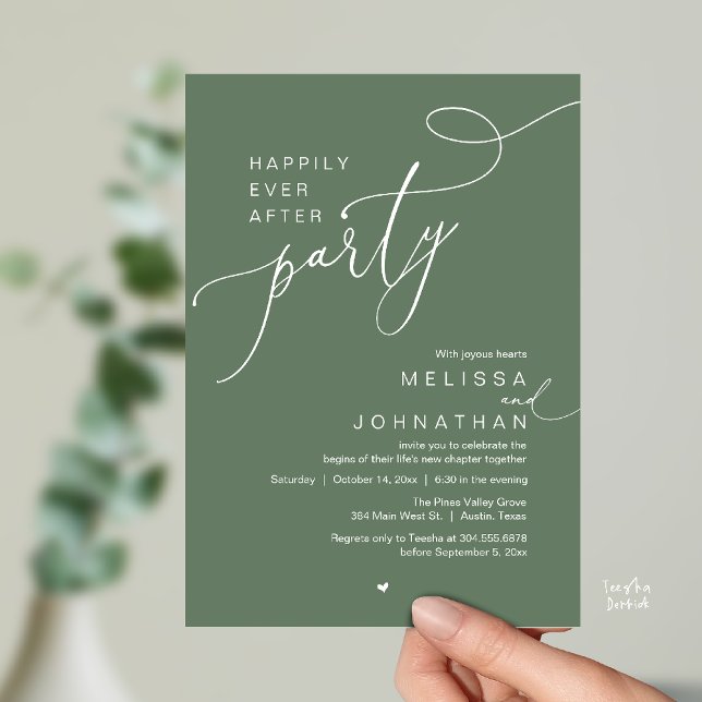 Happily Ever After Party, Romantic Wedding Dinner Einladung (Happily Ever After Party, Romantic Wedding Reception Dinner Invitation Card in Sage Green)