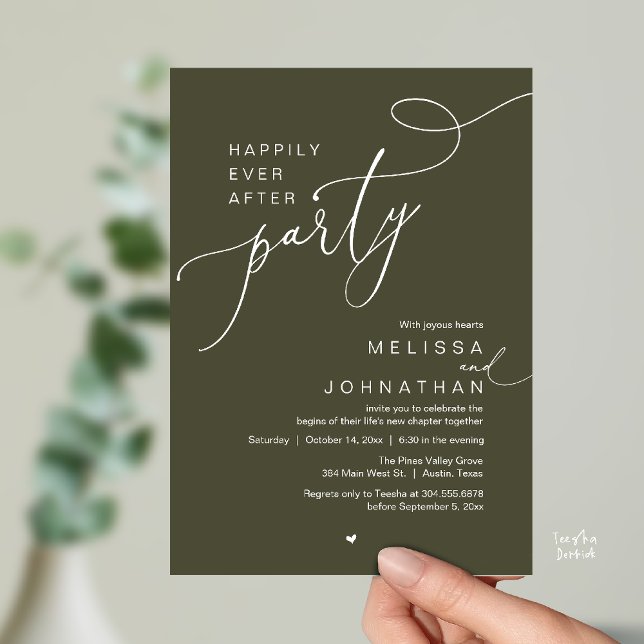 Happily Ever After Party, Romantic Wedding Dinner Einladung (Happily Ever After Party, Romantic Wedding Reception Dinner Invitation Card in Olive Green)