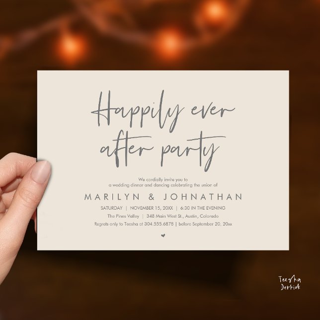 Happily Ever After Party, Wedding Dinner Dancing Einladung (Happily Ever After Party, Wedding Dinner Dancing Invitation Card in Cream Grey)