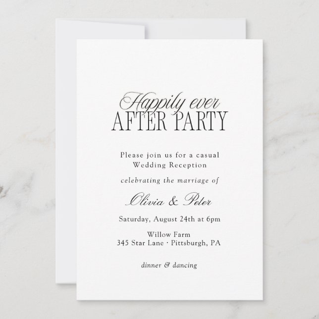 Happily Ever After Party Wedding Reception Einladung (Vorderseite)