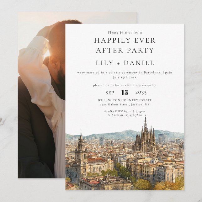 Happily Ever After Photo Barcelona Wedding Einladung (Vorne/Hinten)