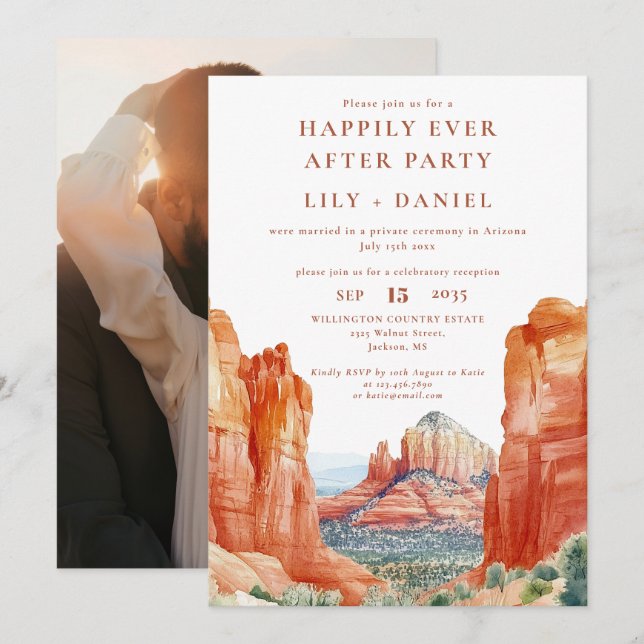 Happily Ever After Photo Desert Wedding Einladung (Vorne/Hinten)
