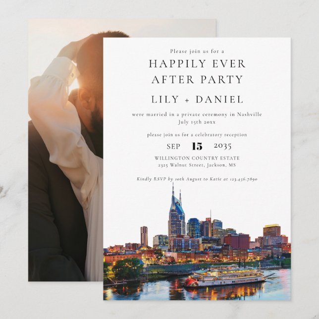 Happily Ever After Photo Nashville Wedding Einladung (Vorne/Hinten)