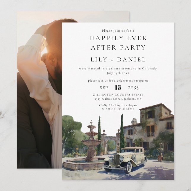 Happily Ever After Photo Old Money Estate Wedding Einladung (Vorne/Hinten)