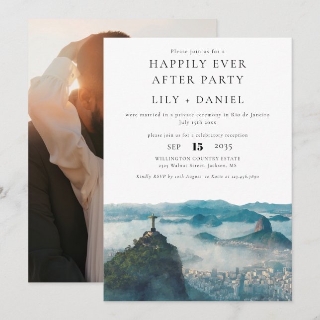 Happily Ever After Photo Rio de Janeiro Wedding Einladung (Vorne/Hinten)