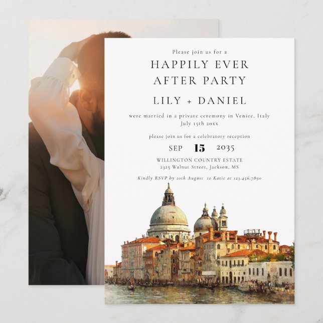 Happily Ever After Photo Venice Wedding Einladung (Vorne/Hinten)