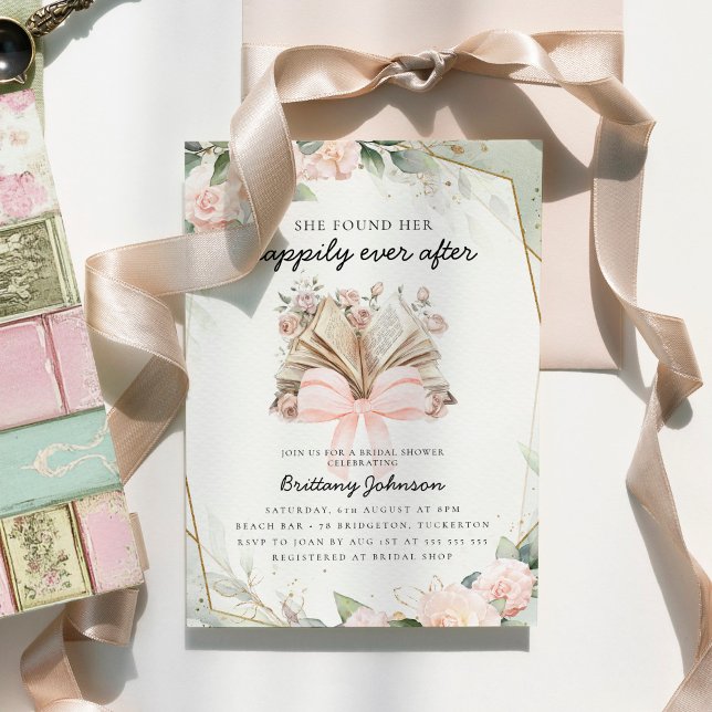 Happily Ever After Pink Floral Book Bridal Shower Einladung (Von Creator hochgeladen)