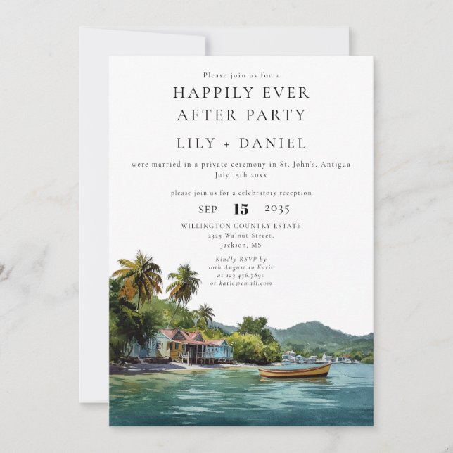 Happily Ever After Tropical Caribbean Wedding Einladung (Vorderseite)