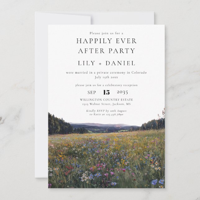 Happily Ever After Wildflowers Floral Wedding Einladung (Vorderseite)
