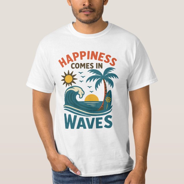 Happiness Comes in Waves - Men's Motivational Beac T-Shirt (Vorderseite)
