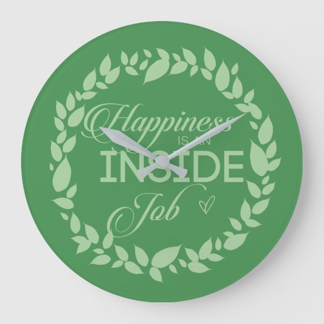 Happiness Is An Inside Job Green Wreath  Große Wanduhr (Vorderseite)