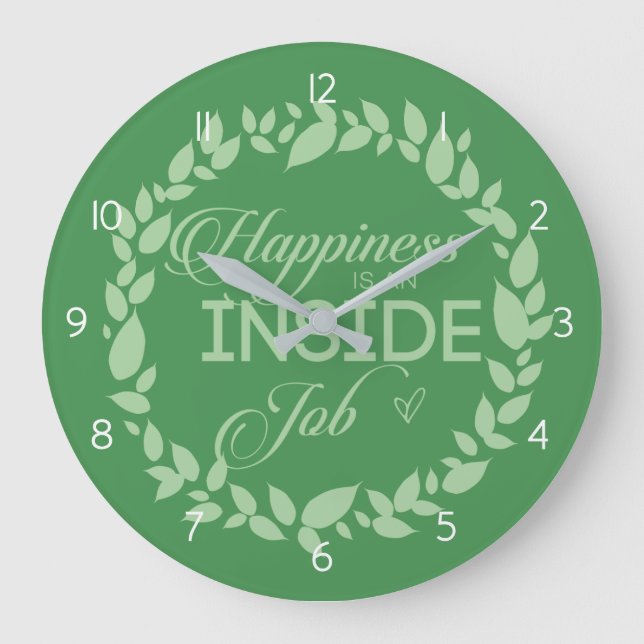 Happiness Is An Inside Job Green Wreath  Large Clo Große Wanduhr (Vorderseite)