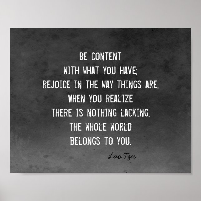happiness zen quote Lao Tzu white on charcoal gray Poster (Vorne)