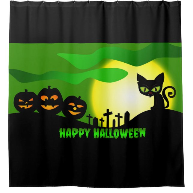 Happpy Halloween Black Cat Duschvorhang (Vorderseite)