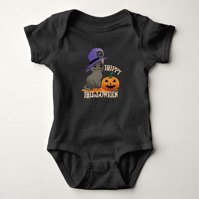 Happpy Halloween Cat mit Pumpkin Baby Strampler (Vorderseite)