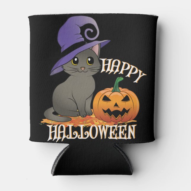 Happpy Halloween Cat mit Pumpkin Dosenkühler (Vorderseite)