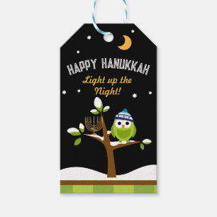 Happpy Hanukkah Owl & Menorah Lupe die Nacht Geschenkanhänger