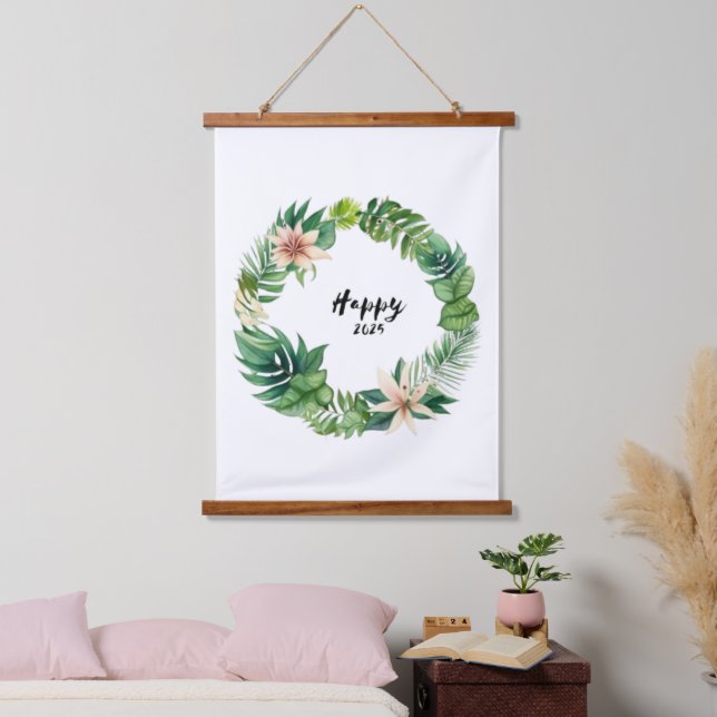 Happy2025Wreath Wandteppich Mit Holzrahmen (Schlafzimmer)