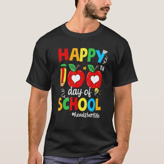 Happy 100 day of School Apple Pencil Headstart L T-Shirt (Vorderseite)