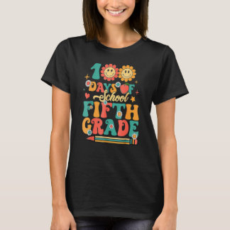 Happy 100 Day of School Retro Groovy 100 Days Fi T-Shirt