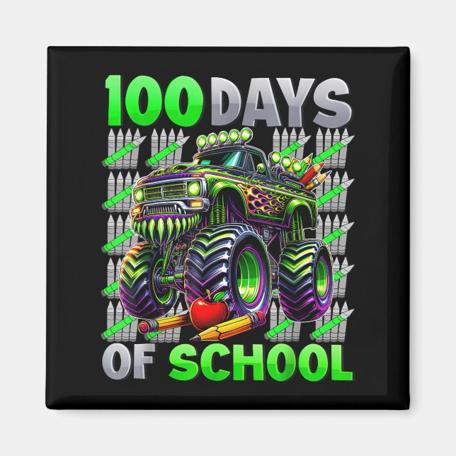 Happy 100 Days Of School Funny Monster Truck Stude Magnet (Vorne)