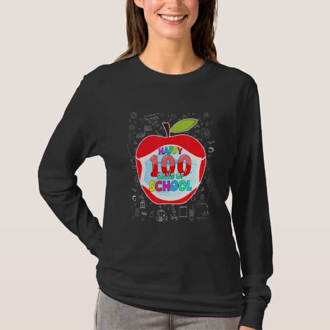 Happy 100 Days of School Gesicht Maske Outfit Lehr T-Shirt (Vorderseite)