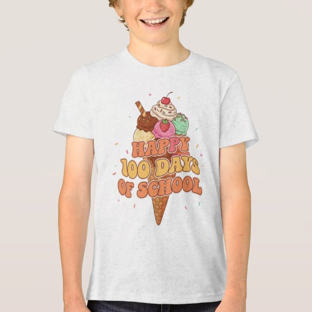 Happy 100 Days of School Ice Cream Groovy Retro  Tri-Blend Shirt (Vorderseite)