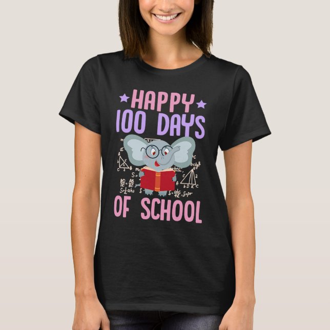 Happy 100 Days Of School Reading Elephant Math Tea T-Shirt (Vorderseite)