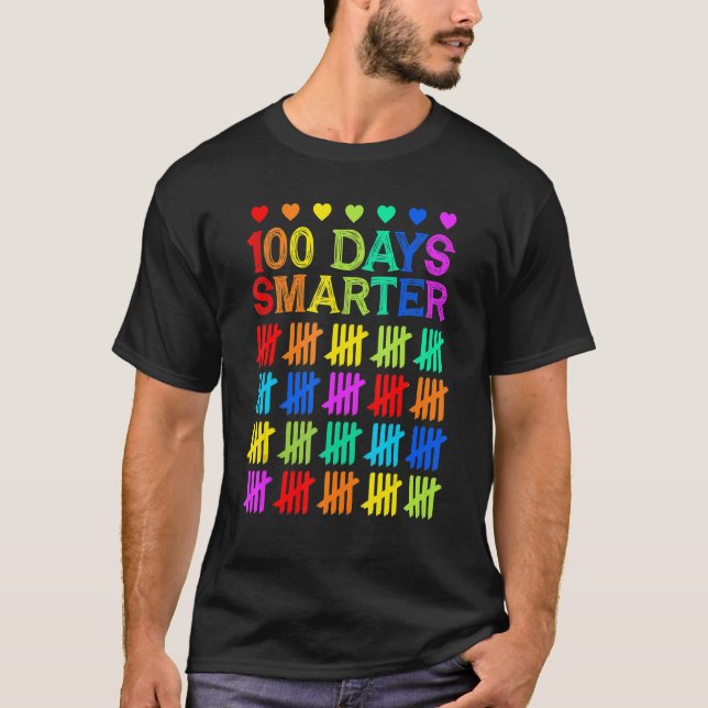Happy 100 Days Smarter Colourful Tally Mark Back T T-Shirt (Vorderseite)