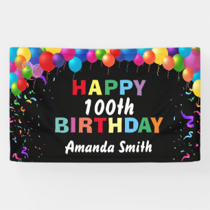 Happy 100. Geburtstag farbenfrohe Balloons Confett Banner